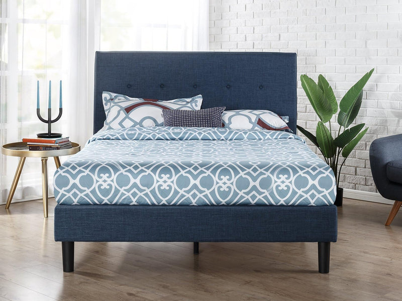 Omkaram Upholstered Platform Bed with Wood Slat Support, Full & 10 Inch Gel-Infused Green Tea Memory Foam Mattress, Full - Puck's