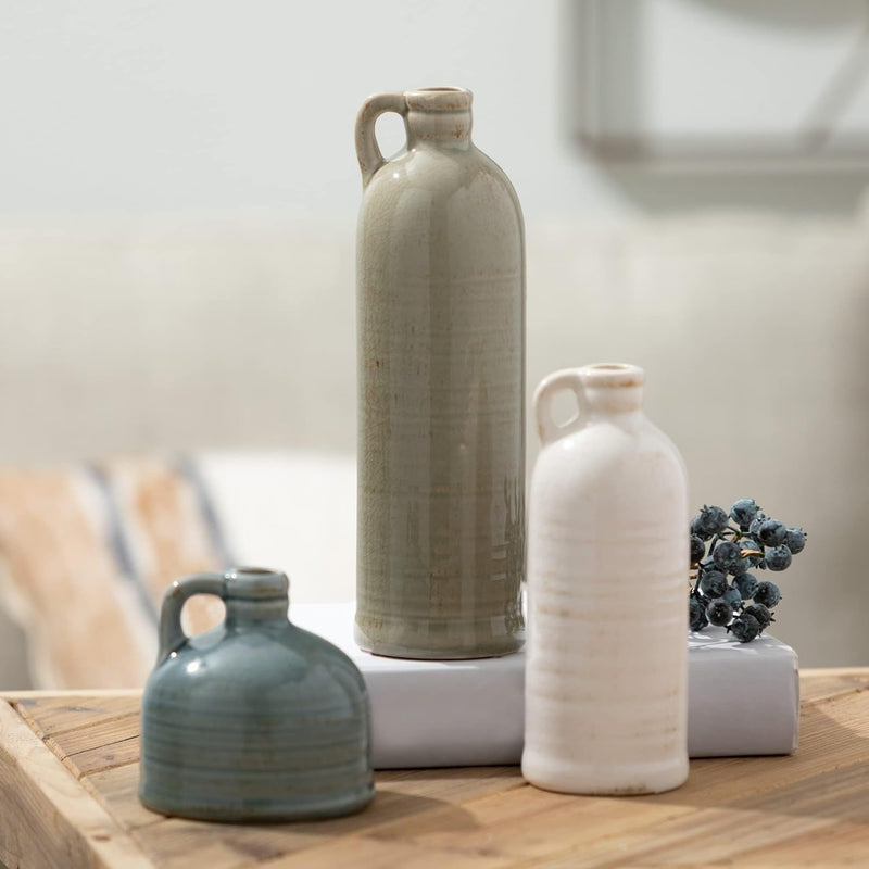 Ceramic Jug Vase Set, Farmhouse Decor, Kitchen, Bedroom, Office, Living Room, Bathroom, & Coffee Table Centerpiece Decorations, Vases for Decor, Mantle & Shelf (CM2431) - Puck's
