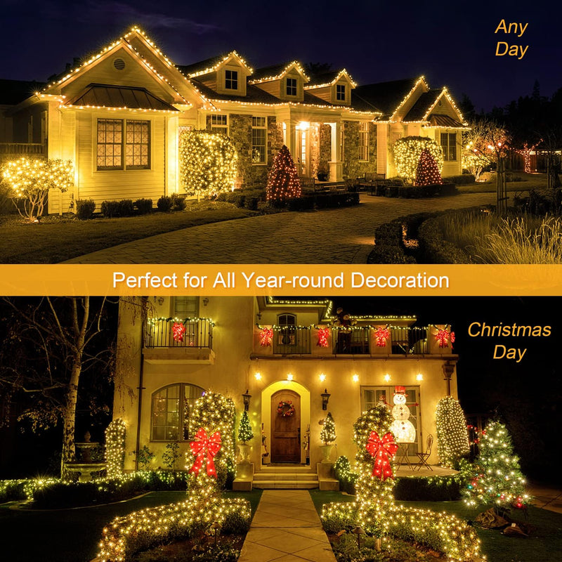 Net Lights Outdoor Mesh Lights, 200 LED 9.8Ft X 6.6Ft Christmas Net Lights Outdoor, 8 Modes Plug in Led Net Lights for Bushes Ceiling Hedge, Trees, Christmas Decoration (Warm White) - Puck's