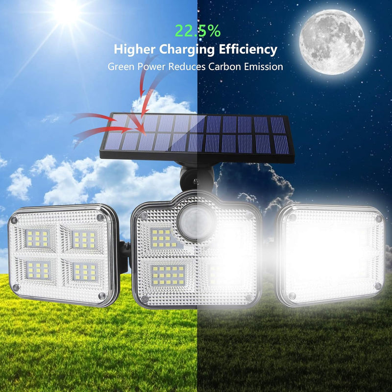 Solar Lights Outdoor Waterproof - Solar Motion Sensor Lights 270° Wide Angle: Solar Security Lights 3 Adjustable Heads LED Flood Lights Super Bright Solar Powered Wall Lights with Remote Control - Puck's