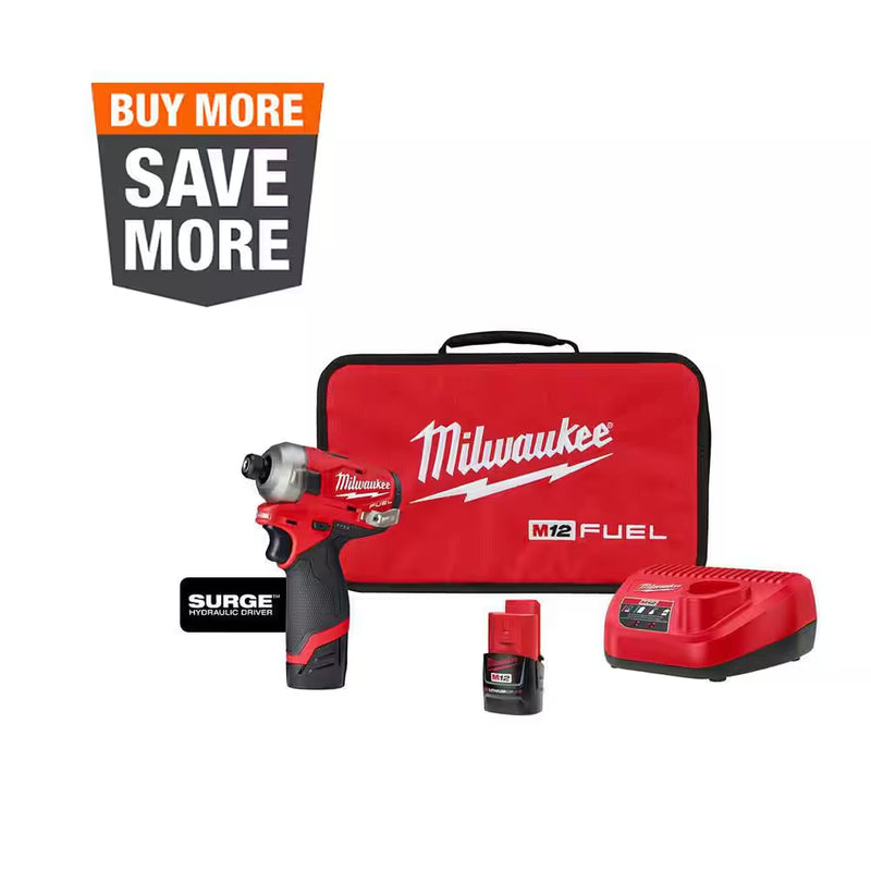 M12 FUEL SURGE 12V Lithium-Ion Brushless Cordless 1/4 In. Hex Impact Driver Compact Kit W/Two 2.0Ah Batteries, Bag - Puck's