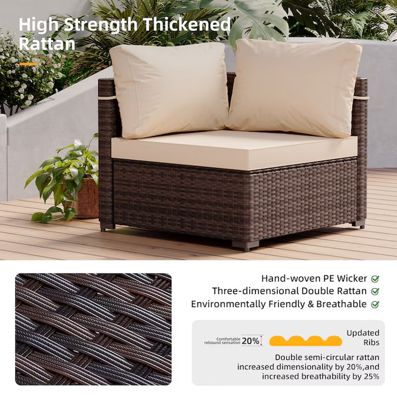7 -Piece Rattan Patio Conversation Set with Beige Cushions - Puck's