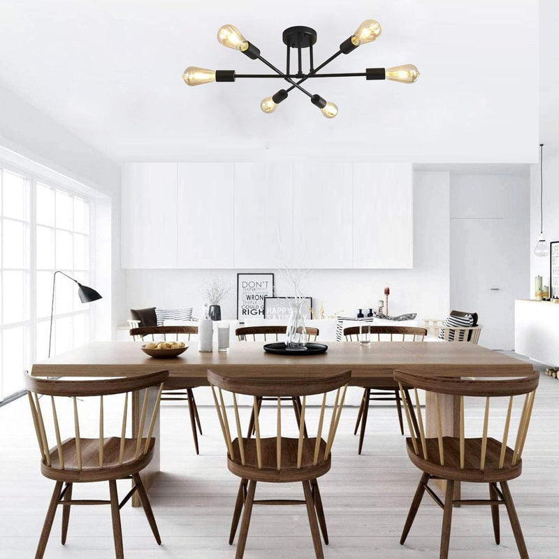 Mid Century Ceiling Light Fixture,Adjustable 6-Light Sputnik Chandelier,Semi-Flush Mount Pendant Lighting,Industrial Vintage Lighting Fixtures Plating Finish for Kitchen Dining Room Bedroom Foyer… - Puck's