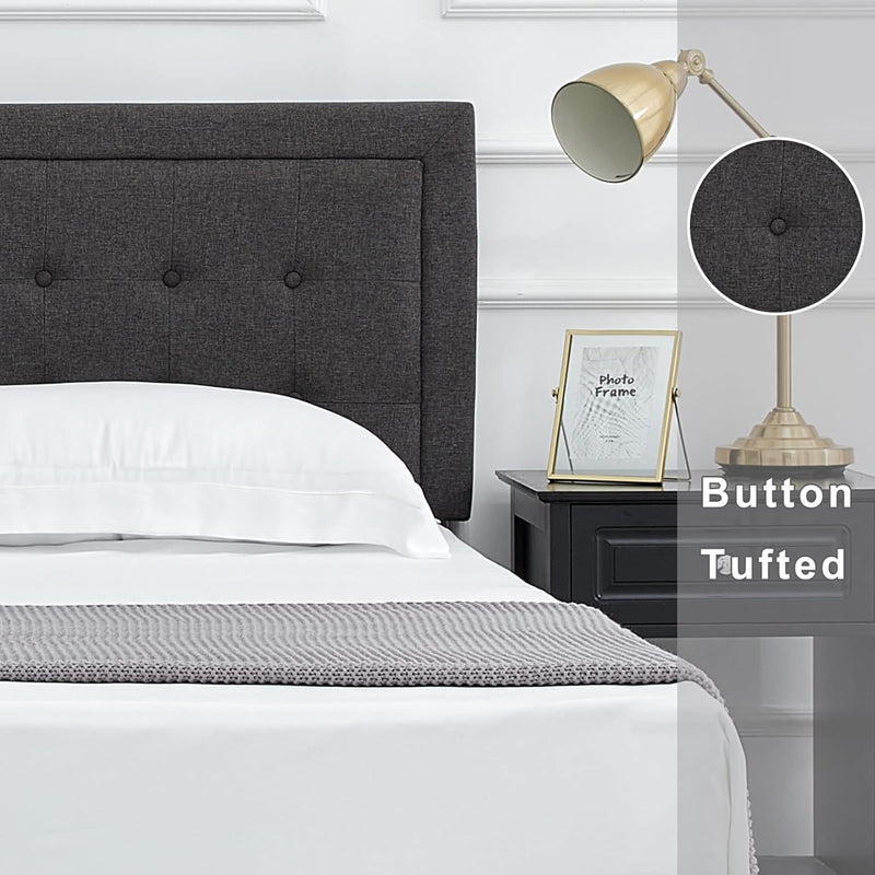 Queen Bed Frame, Upholstered Bed Frame with Adjustable Headboard, Button Tufted Platform Bed Frame / Mattress Foundation Noise Free / Wood Slat Support / No Box Spring Needed / Easy Assembly,Dark Grey - Puck's