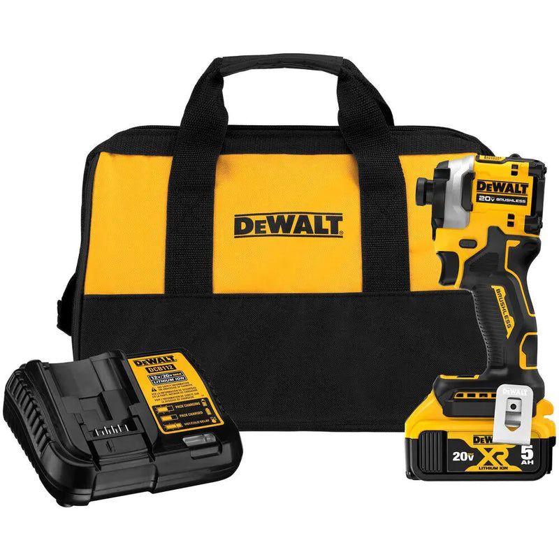 ATOMIC 20V MAX Lithium-Ion Cordless 1/4 In. Brushless Impact Driver Kit, 5 Ah Battery, Charger, and Bag - Puck's