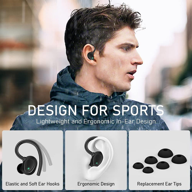 Wireless Earbud, Bluetooth 5.1 Headphones Sport Wireless Bluetooth Earphones in Ear Noise Cancelling Earbud with Mic Deep Bass, Earhooks Ear Buds IP7 Waterproof 48H Headset for Running Gym[2021 New] - Puck's
