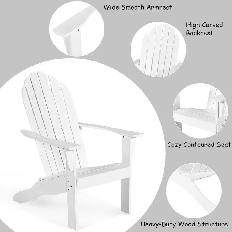 Outdoor Adirondack Chair Accent Chair Solid Wood Durable Patio Garden Furniture White - Puck's