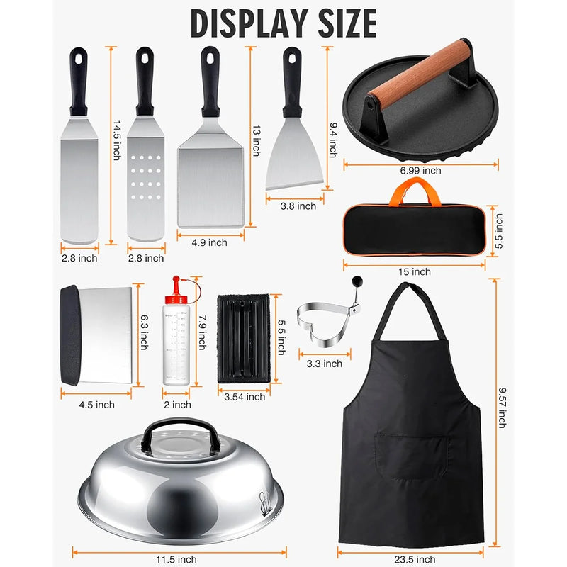 Griddle Accessories Kit, Exclusive Griddle Tools Spatulas Set for Blackstone and Camp Chef-15Pcs Flat Top Grill Accessories-Stainless Steel Grill Spatula Kit for Outdoor BBQ - Puck's