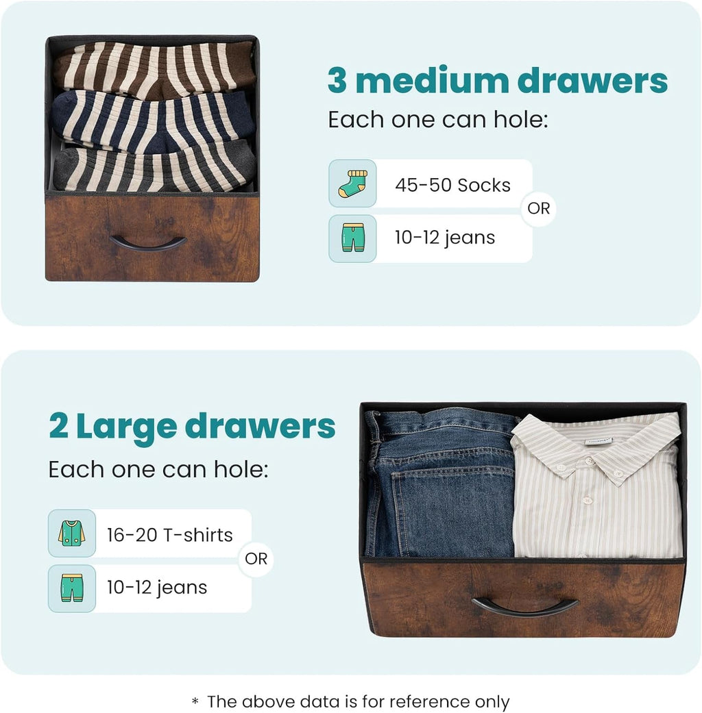 Dresser for Bedroom with 5 Drawers and Organizers - Puck's