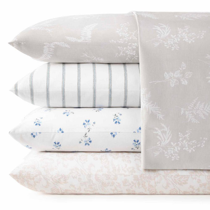 Foliage 3-Piece Beige Floral Cotton Twin Sheet Set