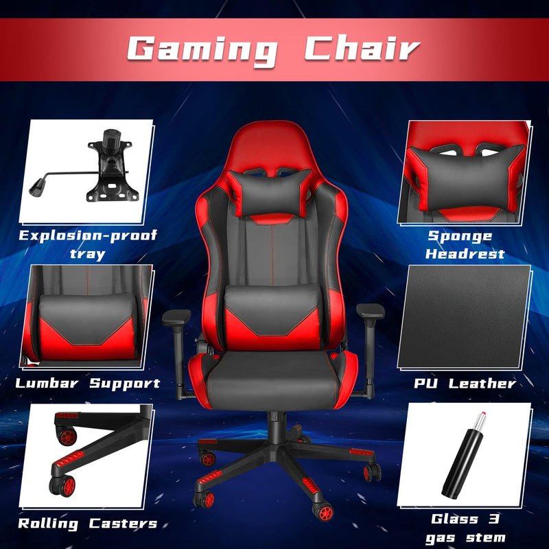 Ergonomic High Back Gaming Chair 400Lbs, Office Chair Computer Chair with Headrest Lumbar Support, Video Gaming Chair for Teens with Adjustable Armrest（Red） - Puck's