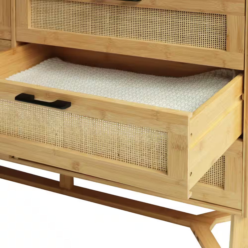 Gele bamboe 6-ladenkast 47.4 In. B Commode Rotan met Unieke Basis (29.7 In. H X 15.8 In. L) - Puck's