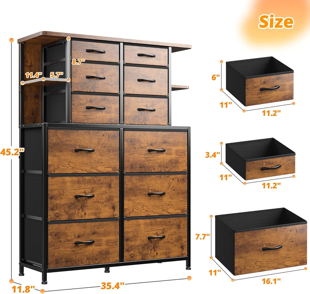 Dresser for Bedroom with LED Lights and 12 Drawers - Puck's