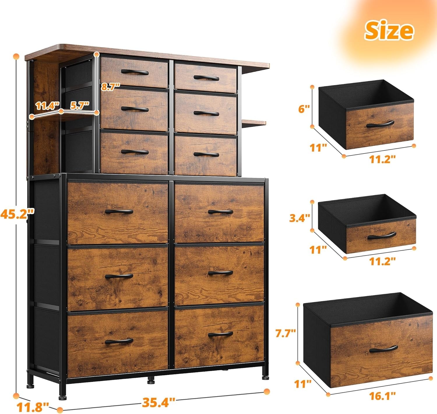 Dresser for Bedroom with LED Lights and 12 Drawers - Puck's