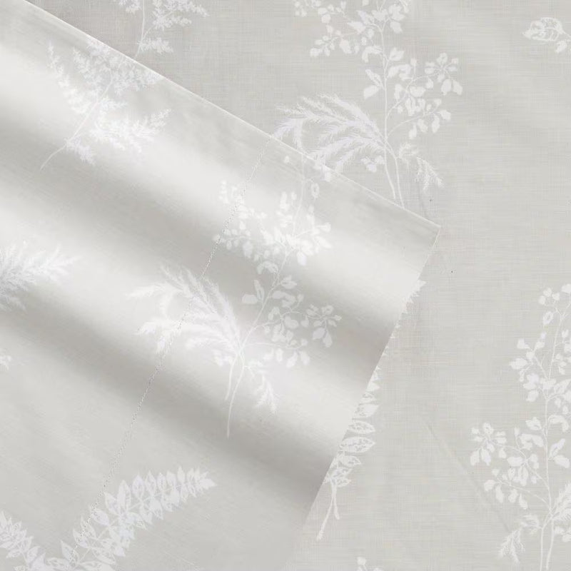 Foliage 3-Piece Beige Floral Cotton Twin Sheet Set