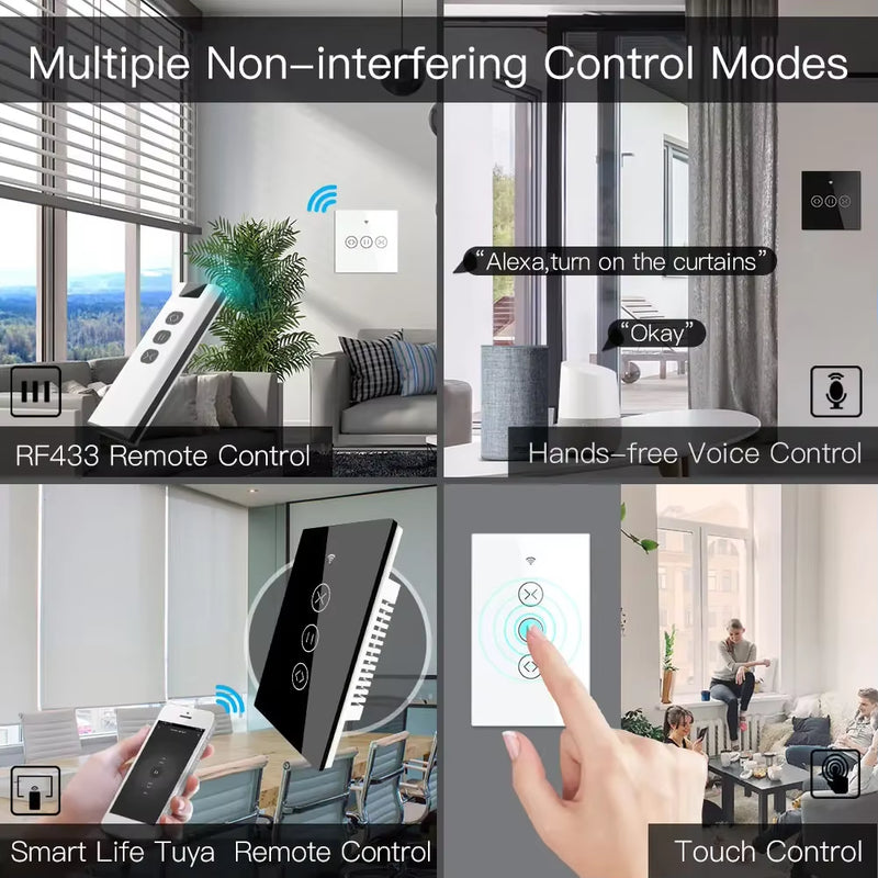 Wifi RF433 Smart Touch Curtain Roller Blinds Motor Switch Tuya Smart Life App Remote Control Work with Alexa Google Home US - Puck's
