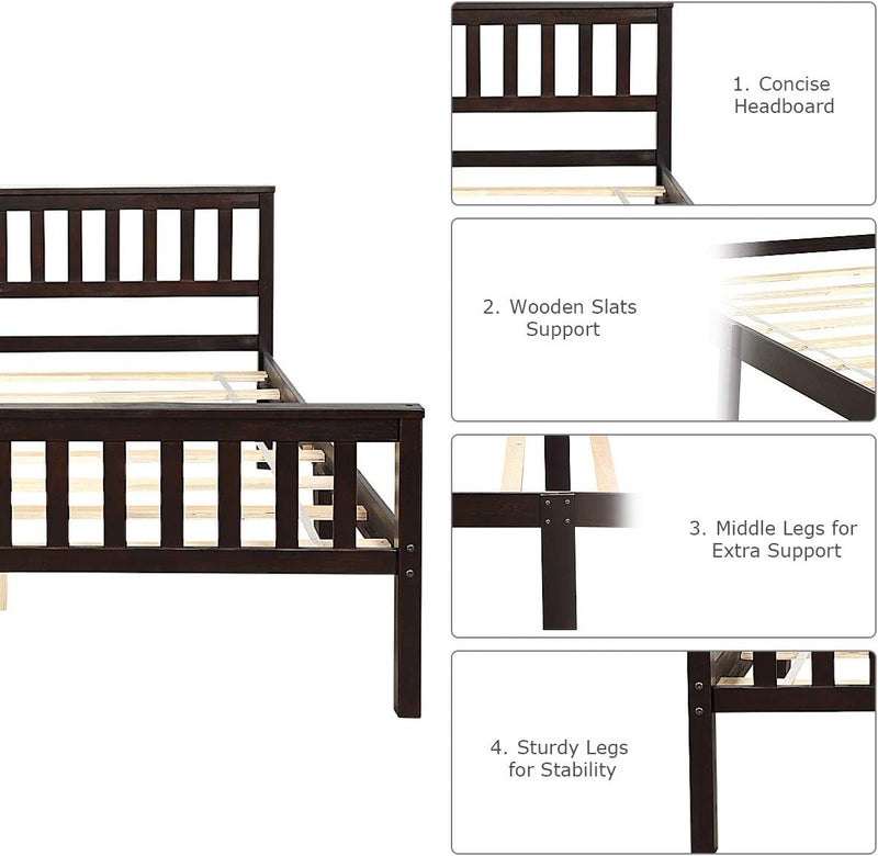Queen Platform Bed Frame, Deluxe Solid Wood Bed Frame with Headboard and Footboard, Strong Wood Slats Support Mattress Foundation, No Box Spring Needed, Bed Frame Queen Size, Espresso - Puck's