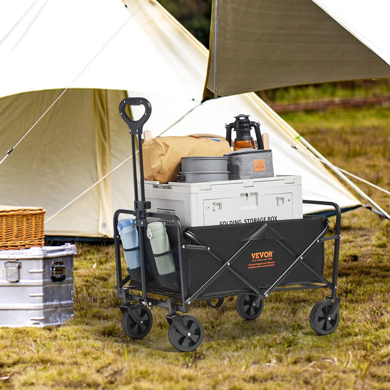 VEVOR Collapsible Folding Wagon, 2 Cu.Ft Beach Wagon Cart with All-Terrain 5In Wheels, Heavy Duty Folding Wagon Cart 220 Lbs Weight Capacity with Drink Holders, Sports Wagon for Camping, Shopping, Gar - Puck's