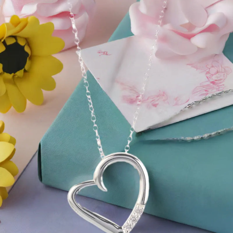 14K Silver Plated Necklace Love Heart Pave Pendant Necklace - Puck's