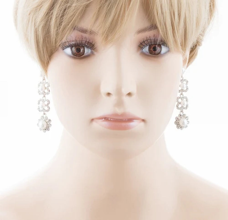 Bridal Wedding Jewelry Rhinestones Pearl Floral Earring - Puck's