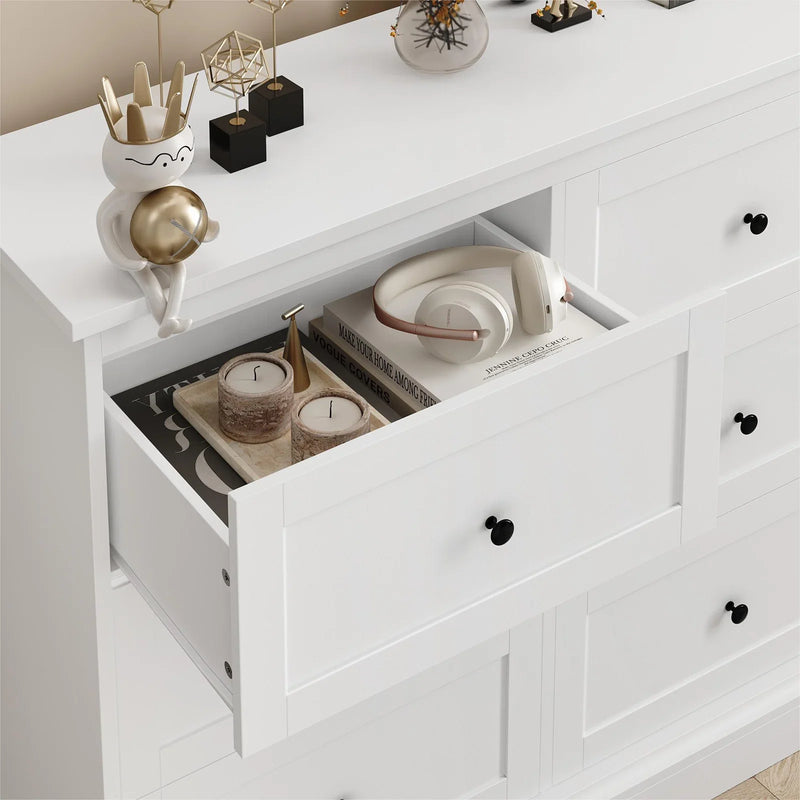 White Dresser with 6 Drawer , 42.5" Wide Double Dresser for Bedroom, Wooden Dresser Chest of Drawers - Puck's