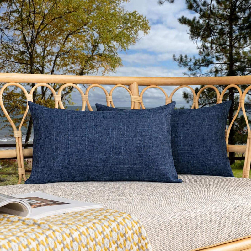 Pack of 2 Decorative Outdoor Waterproof Throw Pillow Covers Checkered Lumbar Pillowcases Classic Cushion Cases for Patio Couch Bench 12 X 20 Inch Blue - Puck's