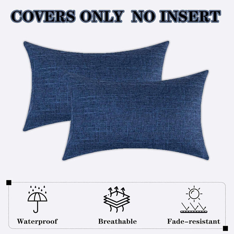 Pack of 2 Decorative Outdoor Waterproof Throw Pillow Covers Checkered Lumbar Pillowcases Classic Cushion Cases for Patio Couch Bench 12 X 20 Inch Blue - Puck's