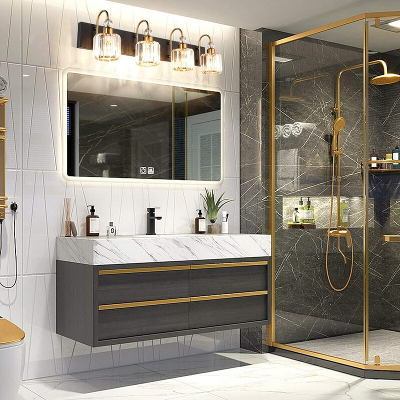 LED Modern Vanity Lights Fixtures 4 Lights Black Vanity Lights Crystal Modern Matte Black Vanity Lights for Bathroom - Puck's