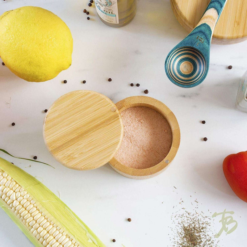 Salt Cellar Bamboo Storage Box with Magnetic Swivel Lid, 6 Ounce Capacity - Puck's