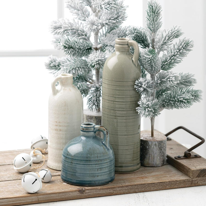 Ceramic Jug Vase Set, Farmhouse Decor, Kitchen, Bedroom, Office, Living Room, Bathroom, & Coffee Table Centerpiece Decorations, Vases for Decor, Mantle & Shelf (CM2431) - Puck's
