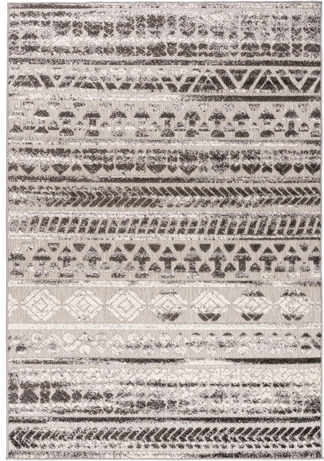 Modern Stripes Geometric Indoor/Outdoor Area Rug 5' X 7' Gray - Puck's