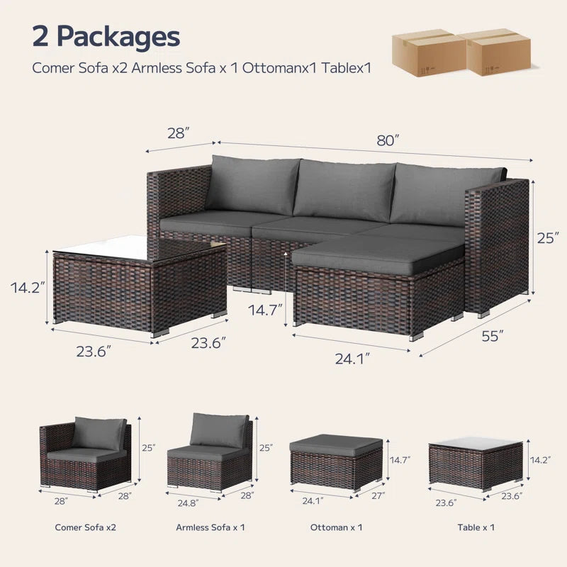 Dossena Wicker 3 - Person Modular Patio Conversation Sets with Cushions