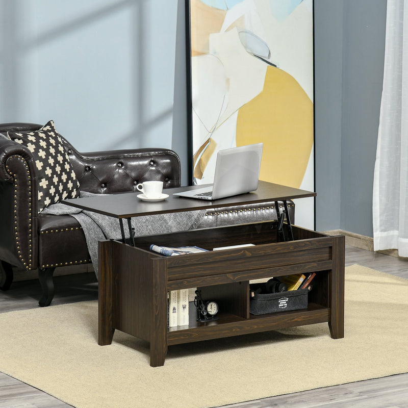 HOMCOM Lift Top Coffee Table with Hidden Storage Compartment and Open - Puck's