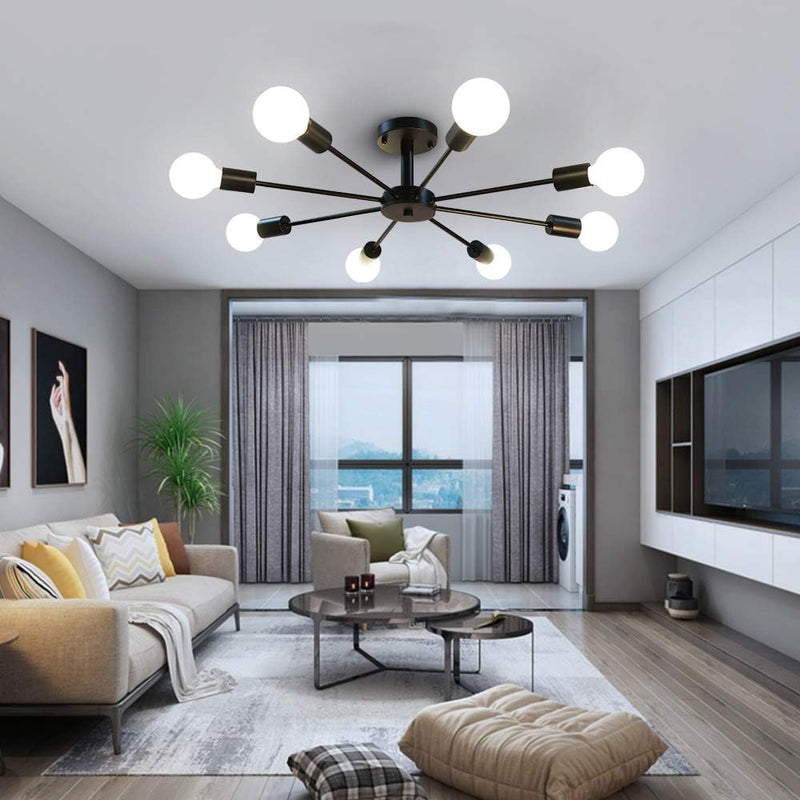 Black Sputnik Ceiling Light Fixtures Flush Mount Industrial Chandelier Lighting Modern Hanging Pendant Lighting for Bedroom Kitchen Island Dining Room 8 Lights, Black - Puck's