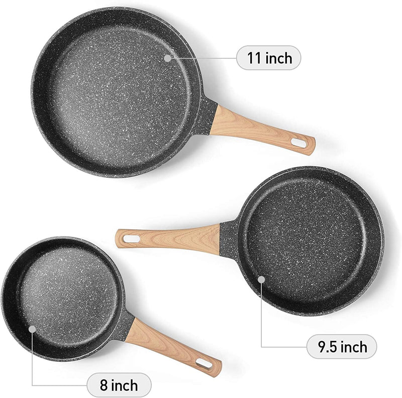 Frying Pans Nonstick, Induction Frying Pan Set Granite Skillet Pans for Cooking Omelette Pan Cookware Set with Heat-Resistant Handle, Christmas Gift for Women (8" &9.5" &11") - Puck's