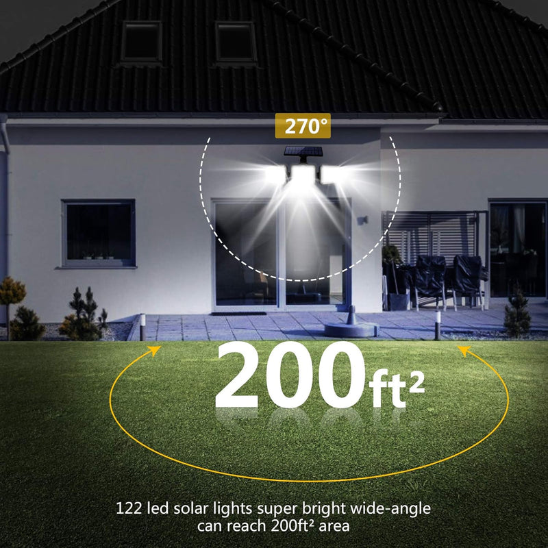 Solar Lights Outdoor Waterproof - Solar Motion Sensor Lights 270° Wide Angle: Solar Security Lights 3 Adjustable Heads LED Flood Lights Super Bright Solar Powered Wall Lights with Remote Control - Puck's
