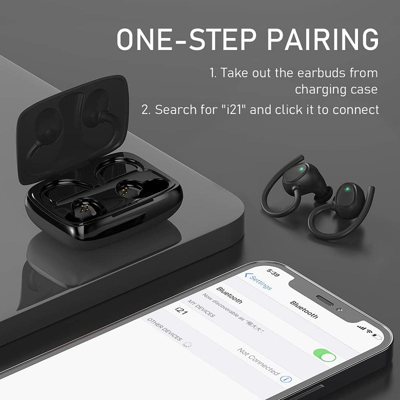 Wireless Earbud, Bluetooth 5.1 Headphones Sport Wireless Bluetooth Earphones in Ear Noise Cancelling Earbud with Mic Deep Bass, Earhooks Ear Buds IP7 Waterproof 48H Headset for Running Gym[2021 New] - Puck's
