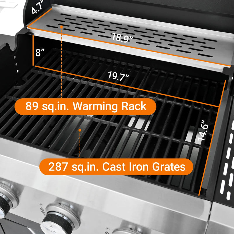 3 Burner Propane Gas BBQ Grill with Side Burner, Stainless Steel BBQ Grill with Cover for Outdoor Cooking and Patio Backyard, 40,500 BTU (3+1 Burner)