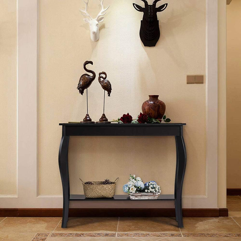 Narrow Console Table, Chic Accent Sofa Table, Entryway Table, Black - Puck's