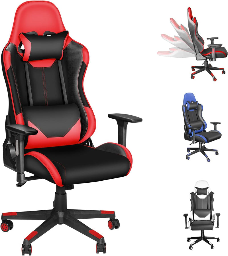 Ergonomic High Back Gaming Chair 400Lbs, Office Chair Computer Chair with Headrest Lumbar Support, Video Gaming Chair for Teens with Adjustable Armrest（Red） - Puck's