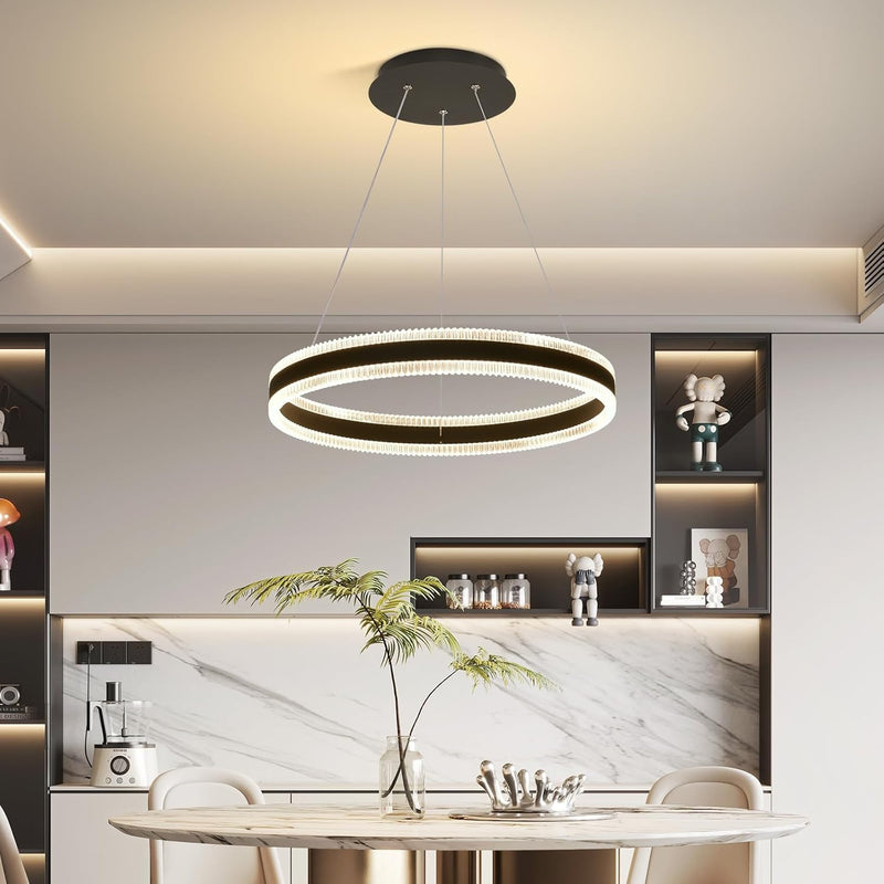 Modern LED Chandelier 1 Ring 19.7In Pendant Lighting for Kitchen Island 50W Dimmable LED Pendant Light Black Hanging Light Fixtures with Remote for Kitchen Dining Room Bedroom Living Room - Puck's