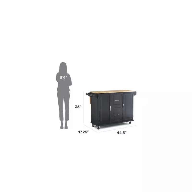 Dolly Madison Black Kitchen Cart with Natural Wood Top