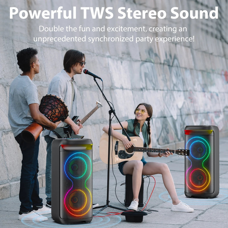 Speaker, Big Bluetooth Speaker with DJ Lights, Portable Large Outdoor Speakers Wireless Bluetooth Party Speaker with Remote Control, Stereo Speakers, Graduation Gift, T20