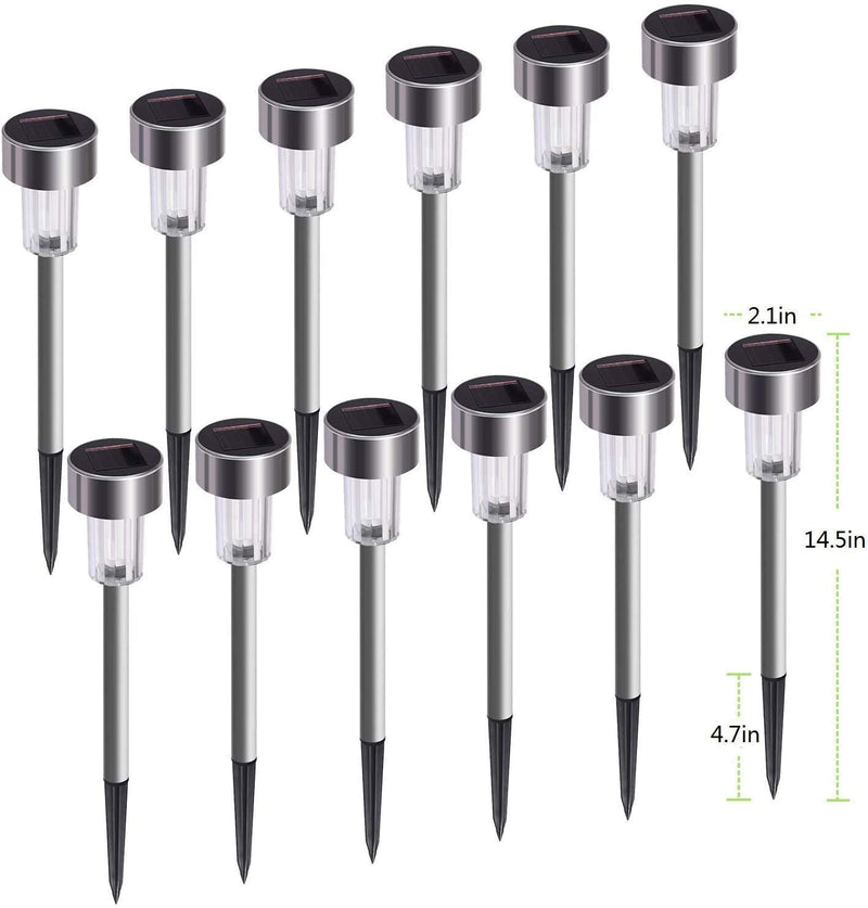 Solar Lights Outdoor, 12Pack Stainless Steel Outdoor Solar Lights - Waterproof, LED Landscape Lighting Solar Powered Outdoor Lights Solar Garden Lights for Pathway Patio Yard -Cool White - Puck's