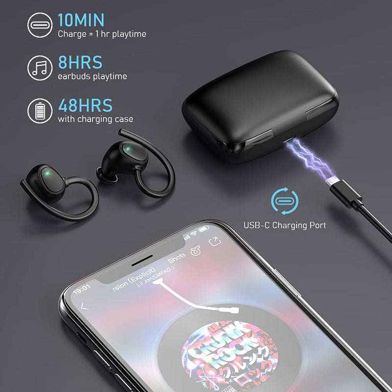 Wireless Earbud, Bluetooth 5.1 Headphones Sport Wireless Bluetooth Earphones in Ear Noise Cancelling Earbud with Mic Deep Bass, Earhooks Ear Buds IP7 Waterproof 48H Headset for Running Gym[2021 New] - Puck's