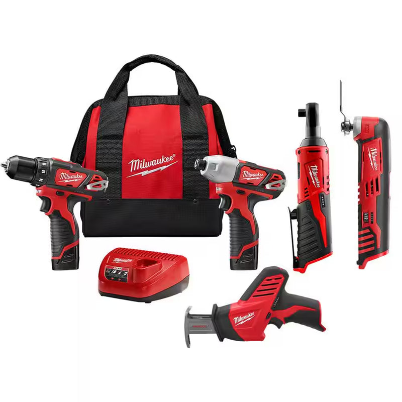 M12 12V Lithium-Ion Cordless Boor-/Impact Bestuurder/Ratel/Hackzall Recip Zaag/Multi-Tool Combo Kit (5-Tool) - Puck's