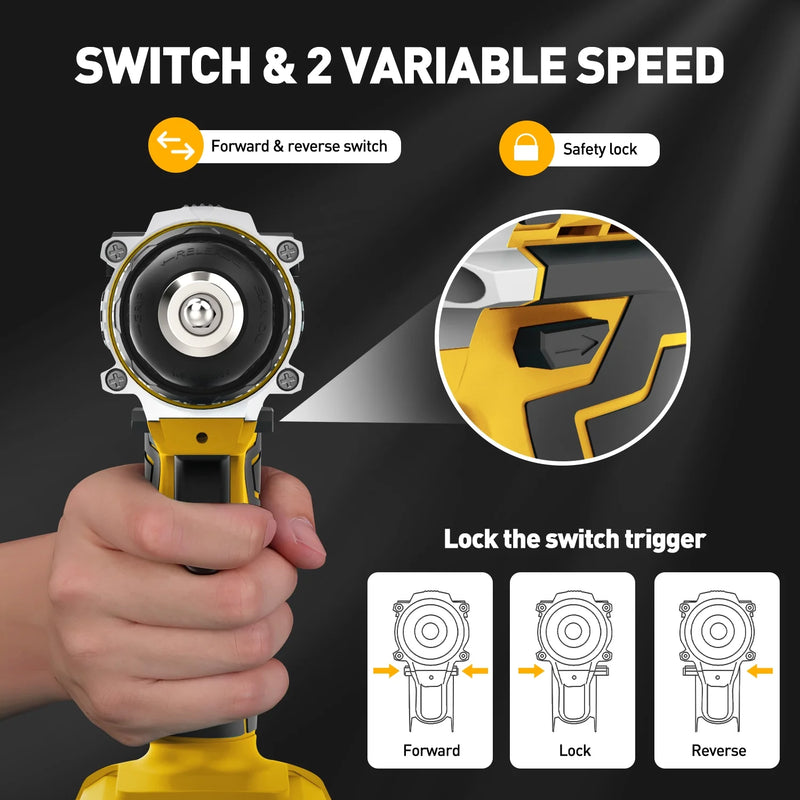 20V Cordless Power Drill Set, Drill Kit with 1 Lithium-Ion & Charger, 3/8" Keyless Chuck, Electric Drill W/ 2 Variable Speed & LED Light, 25+1 Position and 34Pcs Drill/Driver Bits(Yellow) - Puck's