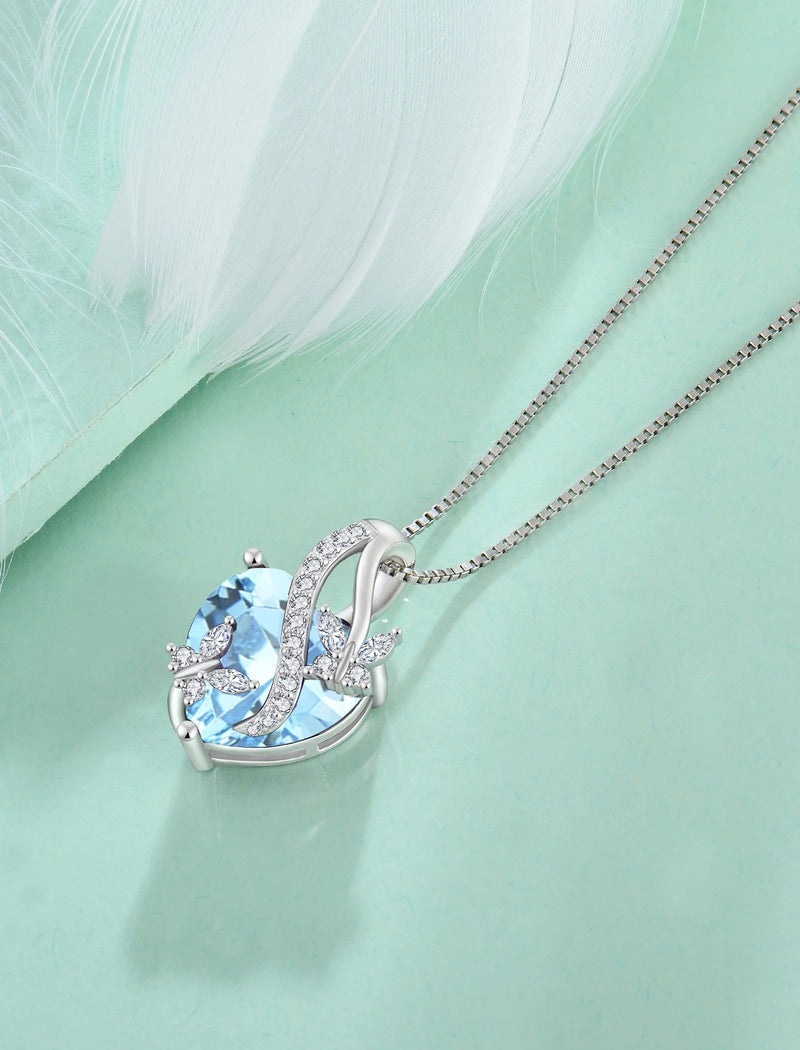 Infinite Heart Pendant Sterling Silver Butterfly Necklace for Women Jewelry Gift with Birthstone March Created Aquamarine - Puck's