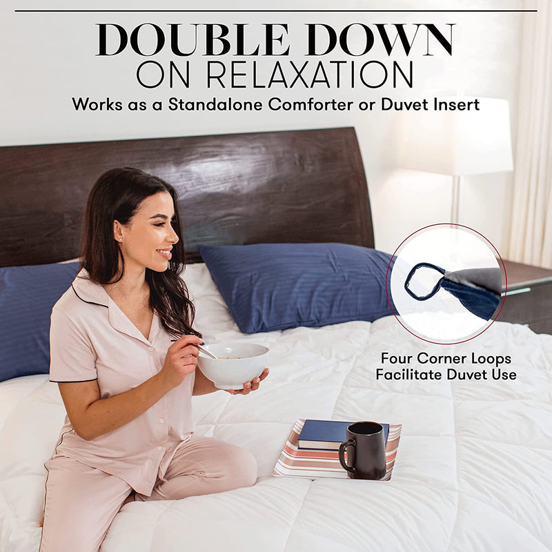 Beckham Hotel Collection Goose down Alternative Reversible Comforter - All Season - Premium Quality Luxury Hypoallergenic Comforter - Full/Queen - Grey/Black - Puck's
