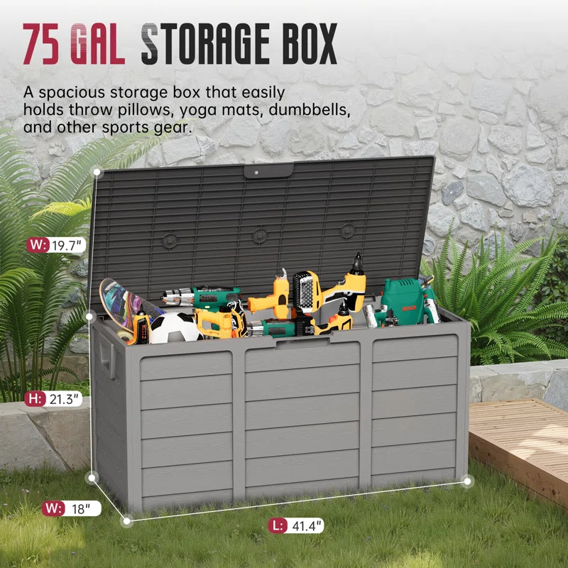 Deck Box 44'' W 75 Gallons Water Resistant Resin Lockable Deck Box with Wheels - Puck's
